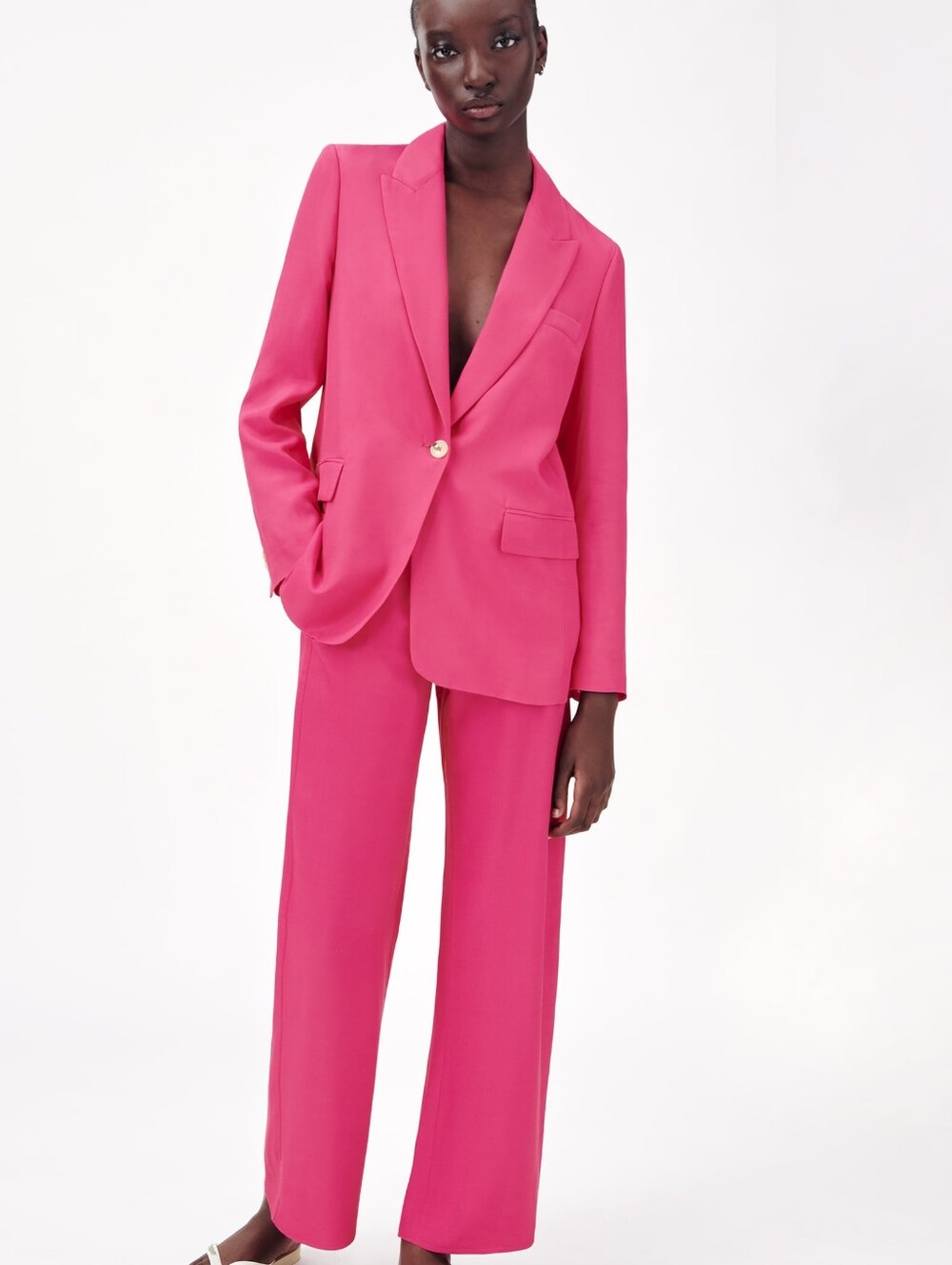 Zara Set Blazer Sz M + Elastic Waist Pants Sz L Vibrant Pink Nwt